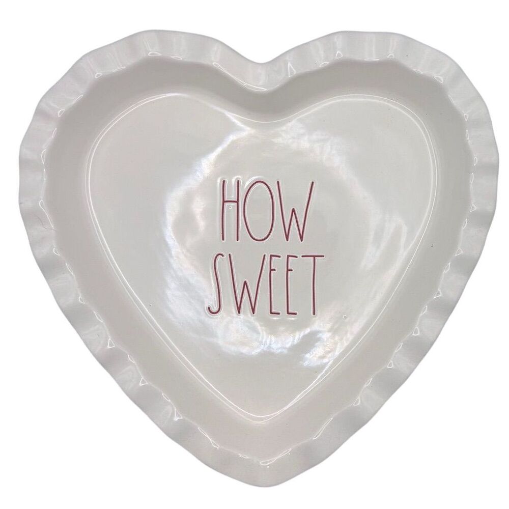 Rae Dunn "How Sweet" Heart Shaped Pie Dish White Ceramic